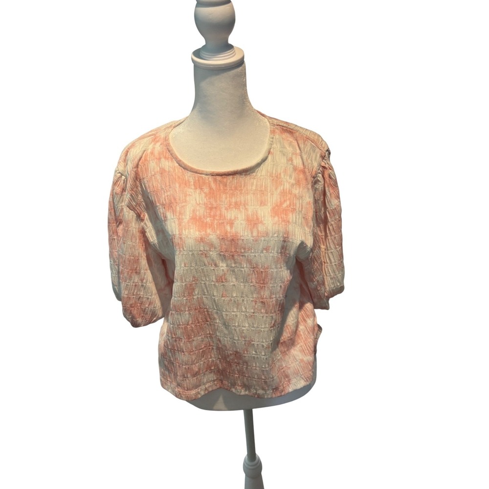 Pink White‎ Tie Dye Smocked Puff Sleeve Blouse Top Size L Francesca's